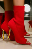 Spring Square Peep Toe Stretch Fabric Knitting Ankle Sock Boots Women Fashion Thin High Heels Dance Shoes Botas Beige