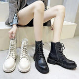 Leather Black Platform Boots for Women Heels Designer Shoes Woman Booties Ankle Boots Female Chunky Shoes Women 2023