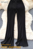 Fashion Women Long Pants Solid High Elastic Waist Full Length Split Leg Trousers 2023 Spring Autumn Casual Female