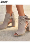 Plus Size Bow Women's Square Root Leak-toe Fish Mouth Women's High Heel Sandals Comfortable Women's Sandals Shoes