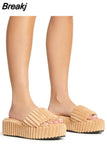 Women's Fashion Open-to-e Home Slippers Women's New Style platform slippers Summer Large Size Thick Soles, Towel Plush