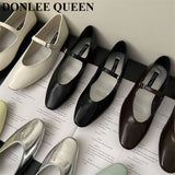 Spring Autumn Flats Shoes Women Niche Design Sense Shallow Round Toe Retro Almond Head Cross Strap Flat Mary Jane
