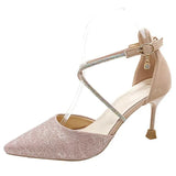 Shiny Crystal Cross Strap Pumps Women 2022 Elegant Pointed Toe Party Wedding Shoes Woman Sequins Thin High Heels