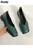 Shoes Ladies Female Footwear Square Toe Women's Moccasins Autumn Casual Sneaker Shallow Mouth Soft 2023 Retro Dress