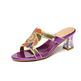 Diamond Sandals, Women's High-Heeled Slippers, Summer Rough Heels With Diamond-Encrusted Crystals, Fashionable Heels, Sandals And