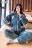 Women's Warm Home Clothes Sleepwear Ladies Flannel Thick Coral Fleec Oversized Woolen Pijama Zipper Plush Coral