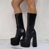 Cool Fashion Female Boots Zipper Round Toe High Heels Platform women's Boots Solid Trendy Quality Luxuryshoes