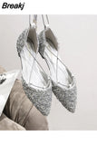 Women Luxury Rhinestone Ballet Flats Cross-Tied Lace Up Flat Shoes Woman Crystal D'orsay Wedding Shoes Glitter