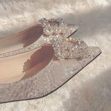 Shoes Woman Square Buckle Crystal Pointed Toe Flats Glitter Shallow Slip On Comfy Loafers Bling Bling 33-44