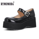 Mary Jane Woman Shoe High Heels Wedges Platform Japanese Style PU Pumps Girl Light Weight Plus Size Women Shoes 44 45