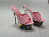 Women Slippers Summer Platform Flower Red High Heels Patent leather 15cm Outdoors Sandals Ladies Shoes Clear Heel Crystal