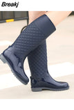 Fashion Women's Rain Shoes Autumn Winter High Tube Water Shoes Diamond Lattice Rain Boots Thermal Rubber Shoes