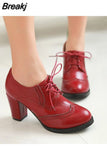 Office Ladies woman shoes Big Size 43 Round Toe Solid Vintage Cross-tied Spike Heels Fashion