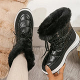 Down Waterproof Winter Boots Women Non-Slip Thick Plush Snow Boots Woman Faux Fur Keep Warm Lace Up Ankle Botas Cotton