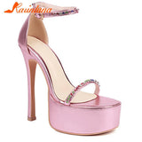 Brand 2023 Thin High Heel Ankle Strap Pumps Shoes Pointed Toe Metallic Feel Design Sexy Style Spring Summer Lady Women
