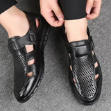 Summer Men Sandals Cozy Hollow Non-slip Soft Lighted Breathable All-match Wearable Fashion Work Shoes Casual Leather