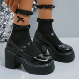 Y2K Chunky Platform Pumps Women 2023 Punk Style Thick Heels Mary Jane Shoes Woman Plus Size Buckle Strap Gothic