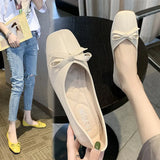 Women Bow Flats Leather Slip on Flat Shoes For Woman Shallow Single Shoes Butterfly Knot Loafers Green Ladies Boat Shoes