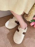 Shoes Woman's Slippers Luxury Slides Cover Toe Flock Med Plush 2023 Designer Flat Fashion Cotton Fabric Rome Cover Toe