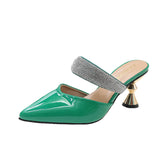 Women Slippers Pointed Toe High Heels Mules Pu Leather Slip on Summer Shoes Female Sandals 2023