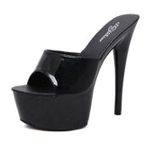 Slippers Women Summer New Black High Heels 15cm Color Club Sexy High Platform Thin Party Girl Show Sandals Plus Size