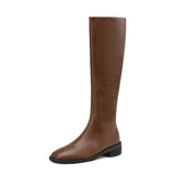 High Boot Women 2022 Winter Split Cow Leather Brown Black ZIP Low Block Heel Quality Long Boot Handmade Shoe Christmas