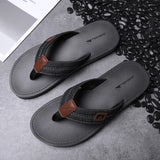 New Home Men Soft Slippers Summer Classic Beach Sandals Men Hand-sewn Flat Flip Flops PU Rubber Platform Adult