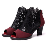 Plus Size Ebay Mesh High Heels Thick Heel Lace Fish Mouth Female