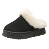 Women Thick Sole Faux Fur Slippers Winter Plush Warm Cotton Shoes Woman Indoor Outdoor Non Slip Fluffy Platform Slippers