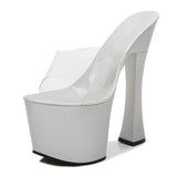 8 Color Women's High Heel Sandals 2023 Summer Transparent PVC Sexy Wedding Slippers 20CM Platform Thick Heel Shoes Size