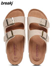 Summer Unisex Beach Holiday Cork Slippers 2023 Men Casual Double Buckle Outside Slides