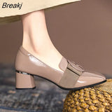 new high heel fashion single shoes British wind loafers patent leather square thick heel small shoes