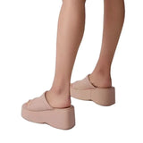 Women Wedges Slippers Square Toe Thick Bottom Plus Size Female Slides Solid Concise Casual Ladies Summer Flip Flops Fashion