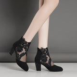 for Women 2023 High Quality Lace Flower Ankle Strap Hollow Out Sandals Round Toe Zip Women's High Heels Zapatos De