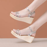 Heel Slope Sandals Wear 2023 Summer New Muffin Thick Soles Fashionable Large Size Soft Soles Gold Sandals