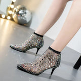 Women Sandals Full Rhinestone Mesh Summer Boots Women Zapatos Transparentes De Mujer Size 43 Goth High Heels Cowboy