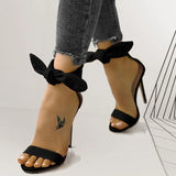 Designer Pink Yellow Suede High Heel Sandals Ankle Big Bowknot Gladiator Sandal Shoes Single Strap Thin Heel Pumps