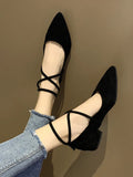 Pointed Shallow Mouth Single Shoes Low Heel Womens Shoes Square Heel High Heels Black Work Shoes