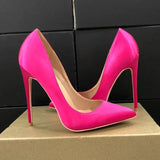Rose Pink Women Satin Fabric Pointed Toe High Heels Ladies Chic Stiletto Pumps Bridal Silk Wedding Shoes Plus