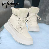 Women's White Snow Boots Platform Winter Boots Thick Plush Waterproof Anti-skid Boots Fashion Winter Warm Fur