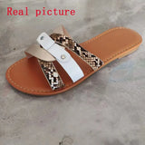 Slippers Shoes For Women Casual Snake Pattern Slides Roman Flat Plus Size Peep Toe Comfortable Retro Female Footwear