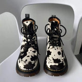 Motorcycle Boots Autumn Winter Fashion Solid Color Martin Boots Women High Quality Comfortable Cow pattern Female
