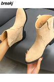 Classic Chelsea Boots for Woman Real Suede Pointy toe Wedges heel Ankle Boots Simple Comfortable Cowboy Boots