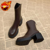 Waterproof Booties Chunky Short Shoes for Women Platform Very High Heels Female Ankle Boots Round Toe Heeled Quality