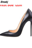 Matte Black 12cm High Heels Shoes Woman Pumps Tacones Pointed Toe Stilettos Sexy Wedding Shoes QKOU002