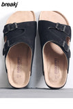 Fashion Men Beach Cork Slippers Summer Buckle Cow Suede Non-slip Outside EVA Slide