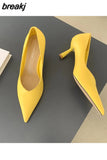 Spring Shoes Women Thin Heels Pumps Elegant Pointed Toe Deep V Design Shallow Dress Shoes Party Wedding Candy Colors