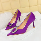 Breakj 6 Fashion Banquet Women's Shoes Heel High Heel Shallow Pointed Water Diamond Buckle Single Shoes High Heels