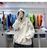 Butterfly Fluorescent Green Sweatshirt Women Hoodies Autumn Winter 2021 New Plus Velvet Thickened Student