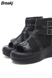 Wedge Lace Denim Women's Heel Shoe Thick Open Toe Female Sandal Espadrilles Platform 2023 Summer Muffins shoe Med Comfy
